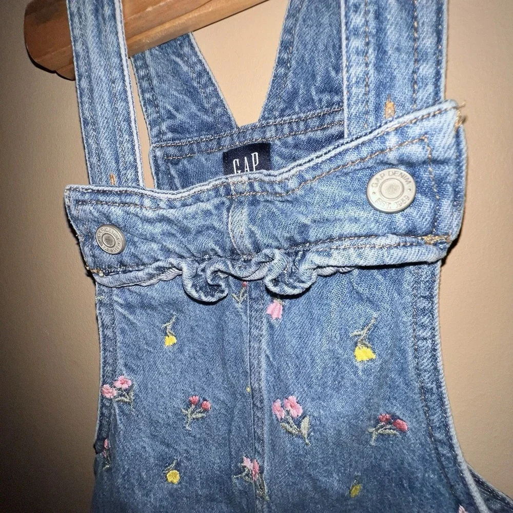 Embroidered Floral Denim Dress Overalls 5 Gap Kids Girl Ruffle Country Kidcore
